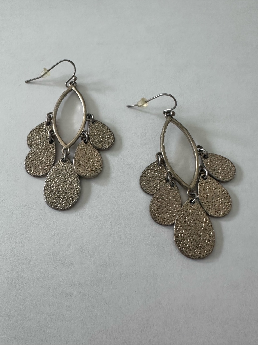 Gold Tone Textured Teardrop Chandelier Dangle Statement Earrings